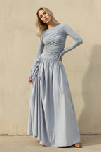 Robe longue bleu poudré effet drapé - Harana