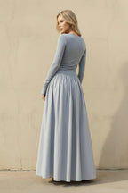 Robe longue bleu poudré effet drapé - Harana