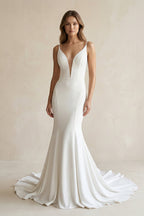 Robe de mariée blanche satinée coupe sirène dos nu - Harana