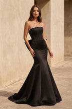 Robe longue noir coupe sirène avec nœud - Harana