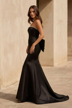 Robe longue noir coupe sirène avec nœud - Harana