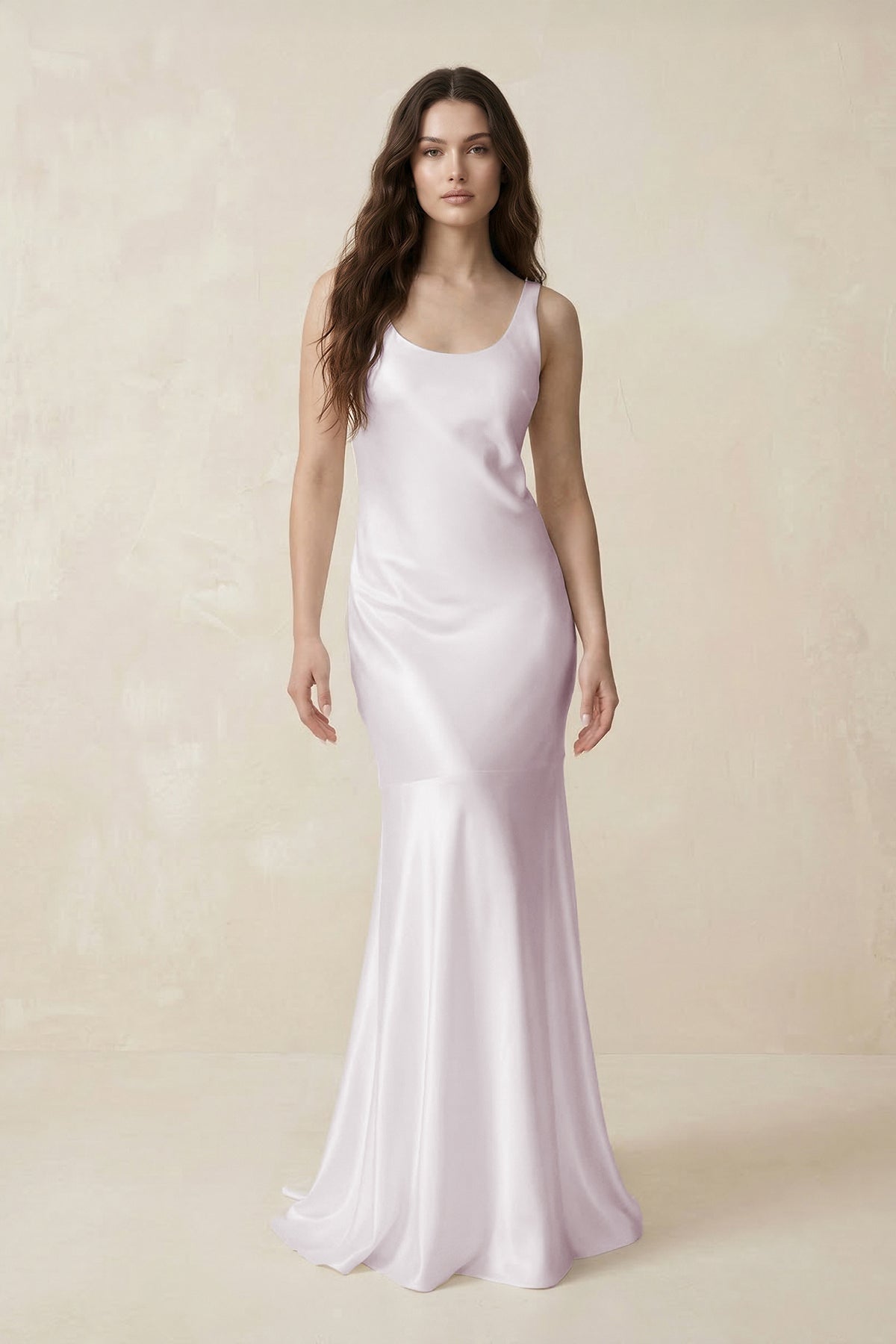 Robe demoiselle d’honneur mauve grisé longue sans manches avec nœud satinée - Harana