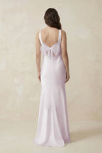 Robe demoiselle d’honneur mauve grisé longue sans manches avec nœud satinée - Harana
