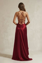 Robe longue satinée coupe sirène à volants - Harana