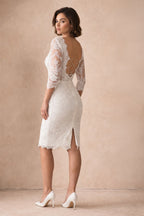 Robe de mariée ivoire midi en dentelle coupe fourreau à décolleté cœur - Harana