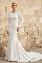 Robe de mariée ivoire satinée coupe sirène à manches longues - Harana