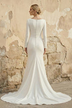 Robe de mariée ivoire satinée coupe sirène à manches longues - Harana