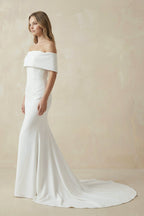 Robe de mariée blanche en satin coupe sirène à épaules dénudées - Harana