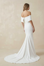 Robe de mariée blanche en satin coupe sirène à épaules dénudées - Harana