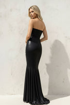 Robe longue noir métallisée coupe sirène effet drapé - Harana