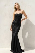 Robe longue noir métallisée coupe sirène effet drapé - Harana