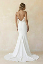 Robe de mariée blanche satinée coupe sirène dos nu avec traîne - Harana
