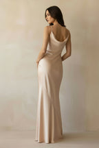 Robe longue champagne satinée coupe sirène - Harana