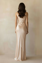 Robe longue champagne satinée coupe sirène - Harana