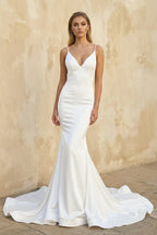Robe de mariée blanche satinée coupe sirène - Harana