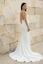 Robe de mariée ivoire satinée coupe sirène à encolure arrondie dos nu - Harana