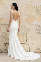 Robe de mariée ivoire satinée coupe sirène à encolure arrondie dos nu - Harana