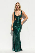 Robe longue emerald green pailletée coupe sirène - Harana