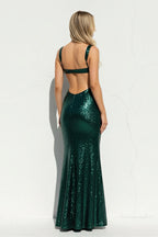 Robe longue emerald green pailletée coupe sirène - Harana