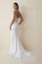 Robe de mariée blanche en dentelle coupe sirène à fines bretelles dos nu - Harana