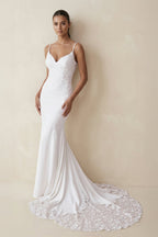 Robe de mariée blanche en dentelle coupe sirène à fines bretelles dos nu - Harana