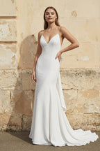 Robe de mariée blanche coupe sirène à col V - Harana