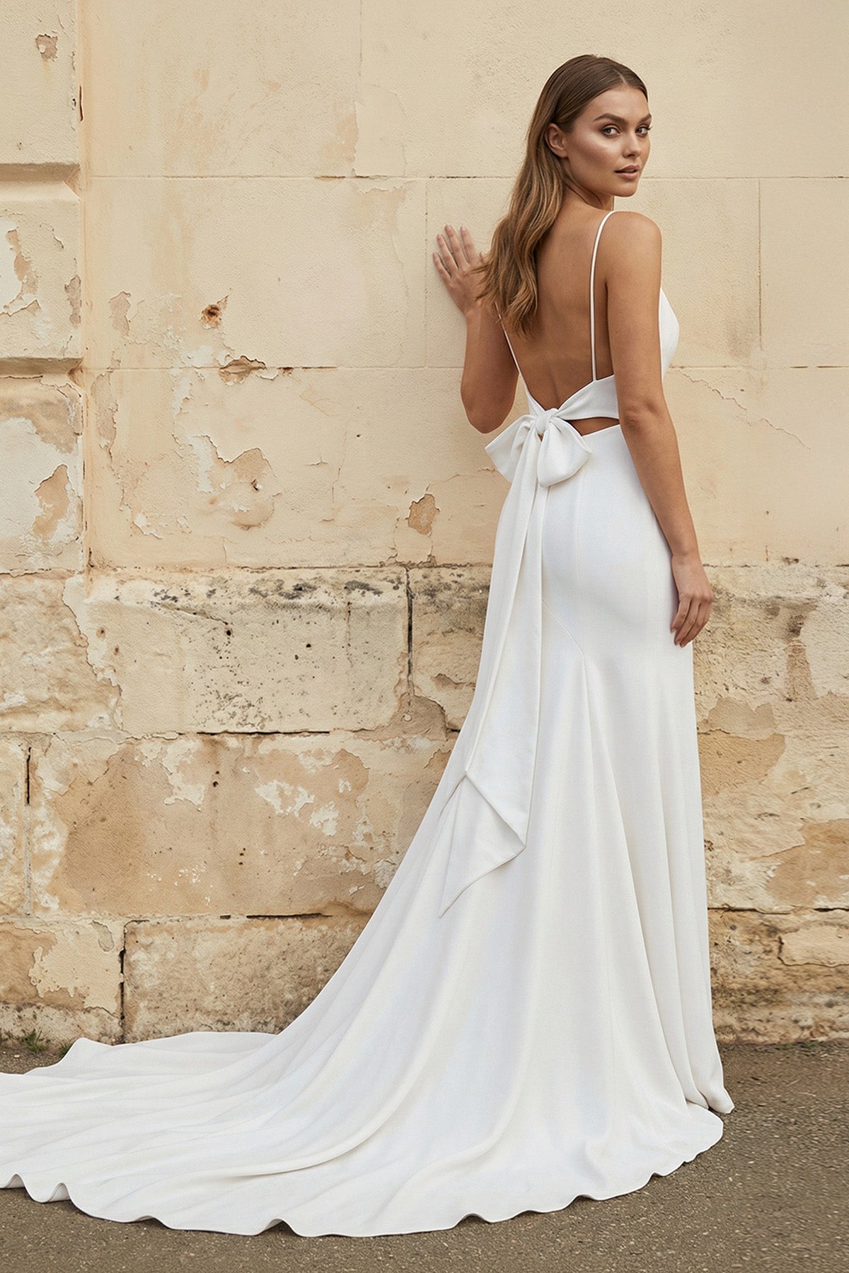 Robe de mariée blanche coupe sirène à col V - Harana
