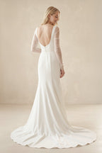 Robe de mariée ivoire satinée coupe sirène à encolure carrée et manches longues - Harana