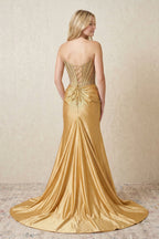 Robe longue doré coupe sirène bustier avec fente - Harana