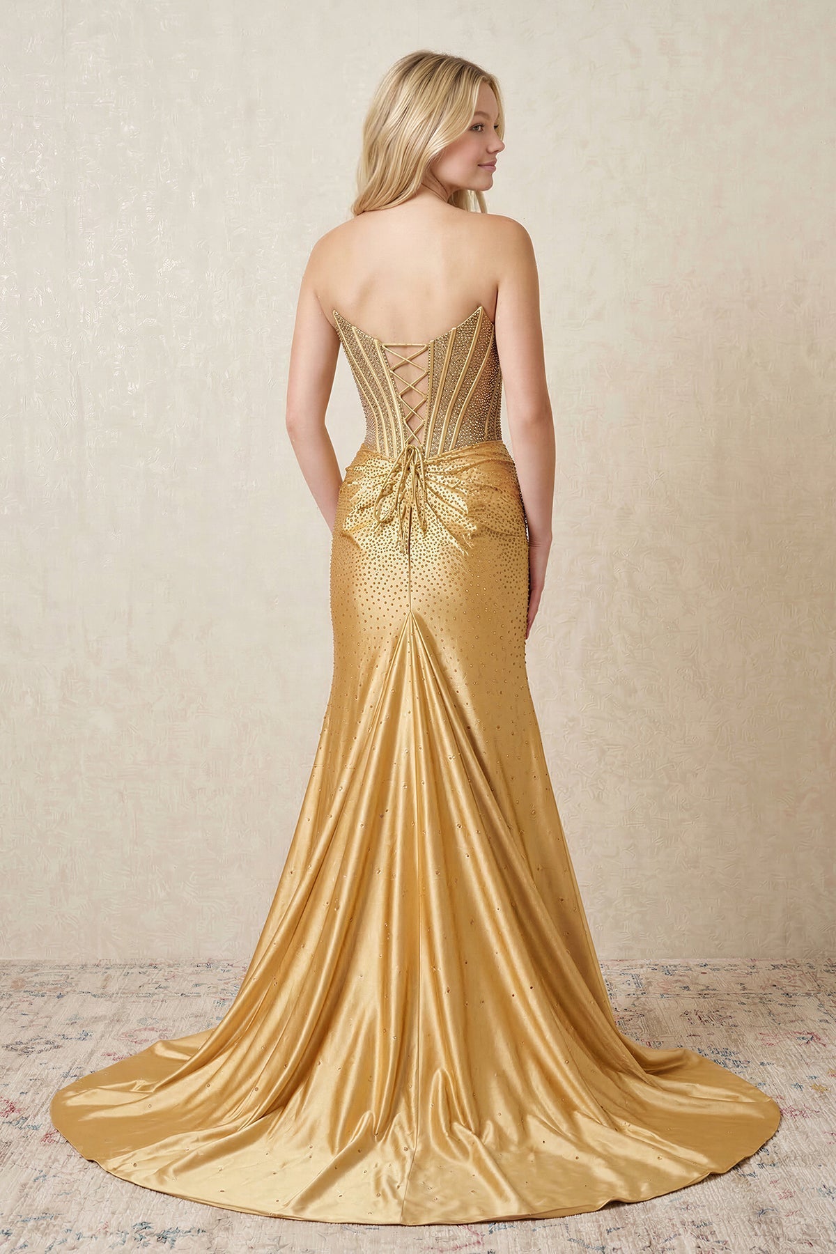 Robe longue doré coupe sirène bustier avec fente - Harana