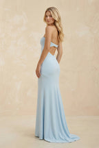 Robe longue bleu ciel coupe sirène bustier plissée - Harana