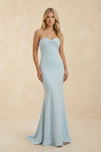 Robe longue bleu ciel coupe sirène bustier plissée - Harana
