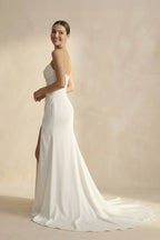 Robe de mariée blanche satinée bustier silhouette sirène - Harana