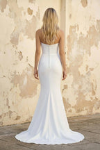 Robe de mariée blanche satinée bustier coupe sirène - Harana