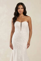 Robe de mariée blanche en tulle coupe sirène à décolleté cœur ornée d’appliqués - Harana