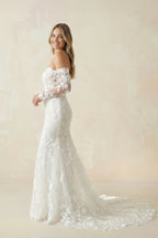 Robe de mariée ivoire en dentelle coupe sirène à décolleté cœur - Harana