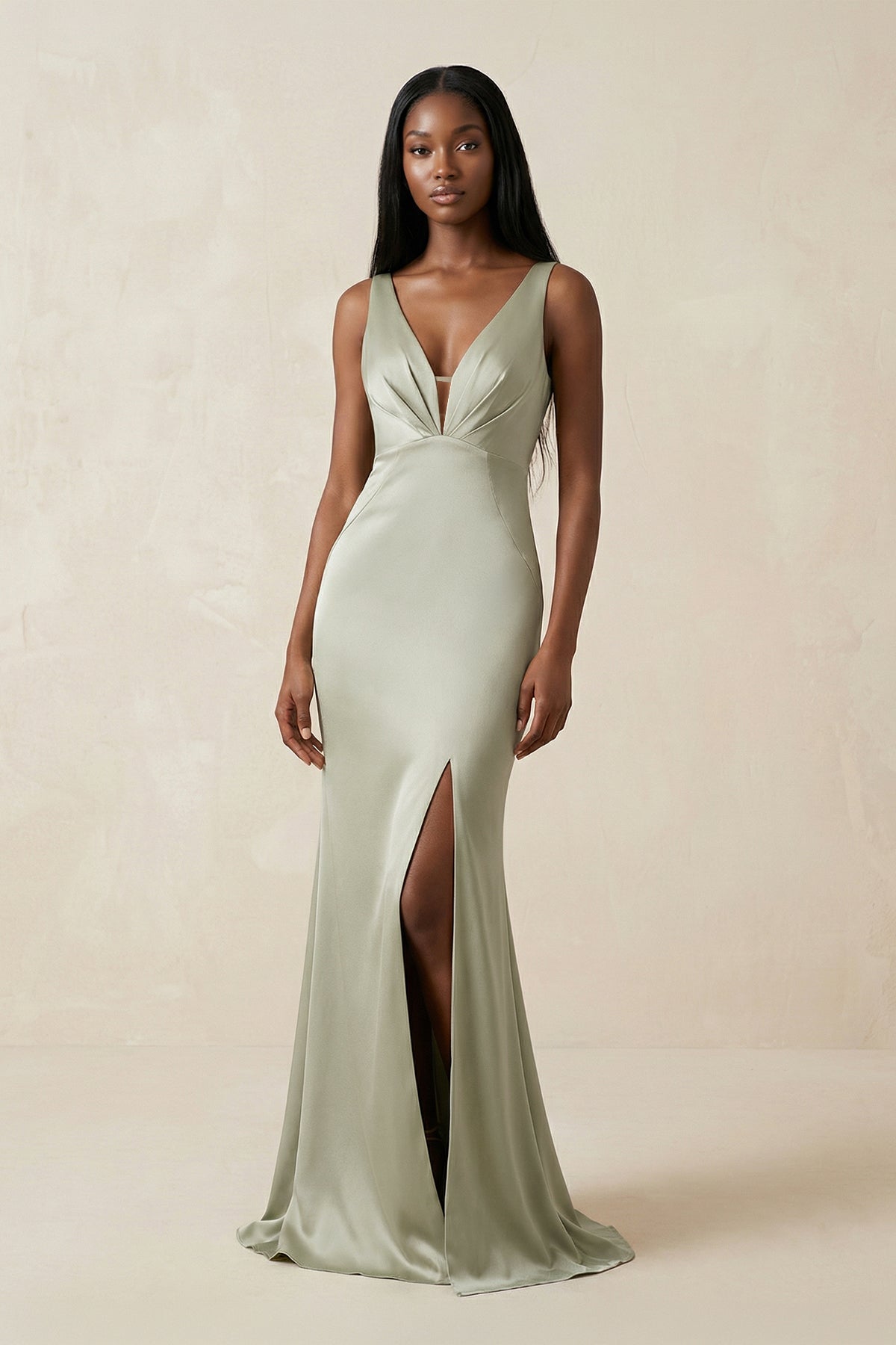 Robe demoiselle d’honneur frost longue col V sans manches avec fente - Harana