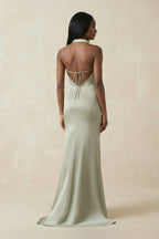 Robe demoiselle d’honneur frost longue col V sans manches avec fente - Harana