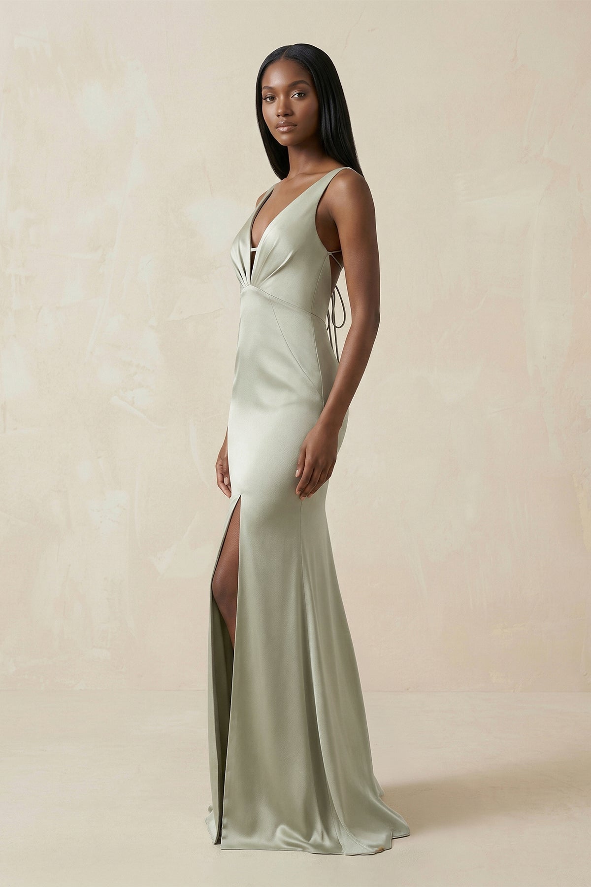 Robe demoiselle d’honneur frost longue col V sans manches avec fente - Harana