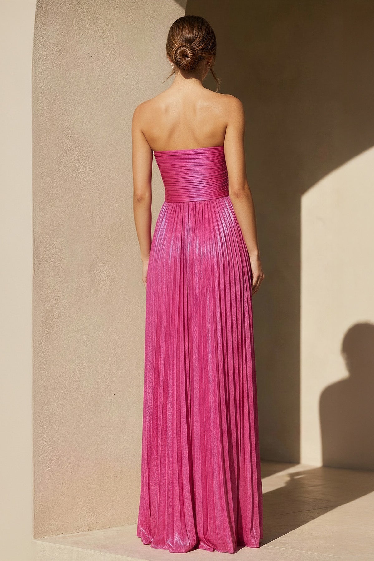 Robe longue fuchsia métallisée plissée - Harana