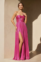 Robe longue fuchsia métallisée plissée - Harana