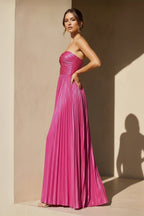 Robe longue fuchsia métallisée plissée - Harana