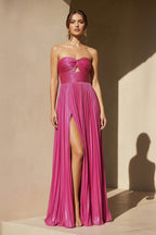 Robe longue fuchsia métallisée plissée - Harana