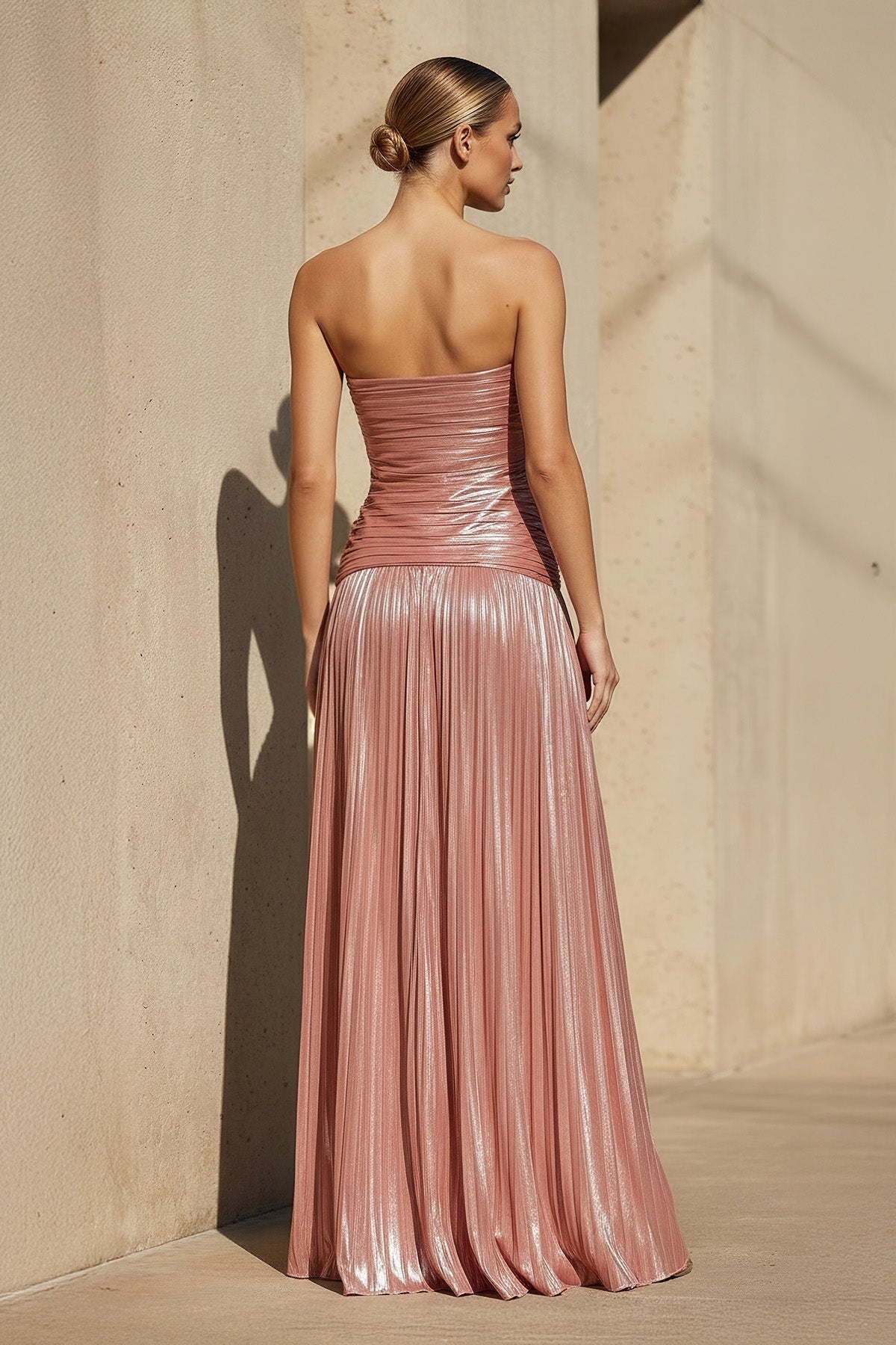 Robe longue métallisée plissée - Harana