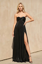 Robe longue métallisée bustier avec fente - Harana
