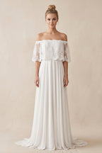 Robe de mariée blanche trapèze dentelle dos nu - Harana