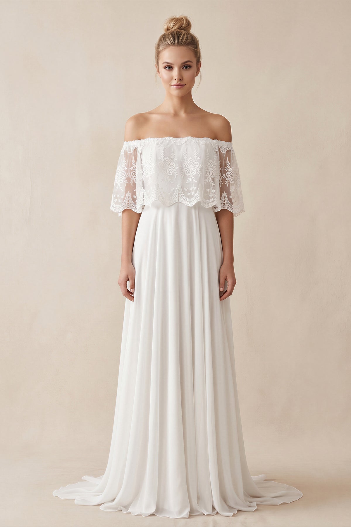 Robe de mariée blanche trapèze dentelle dos nu - Harana