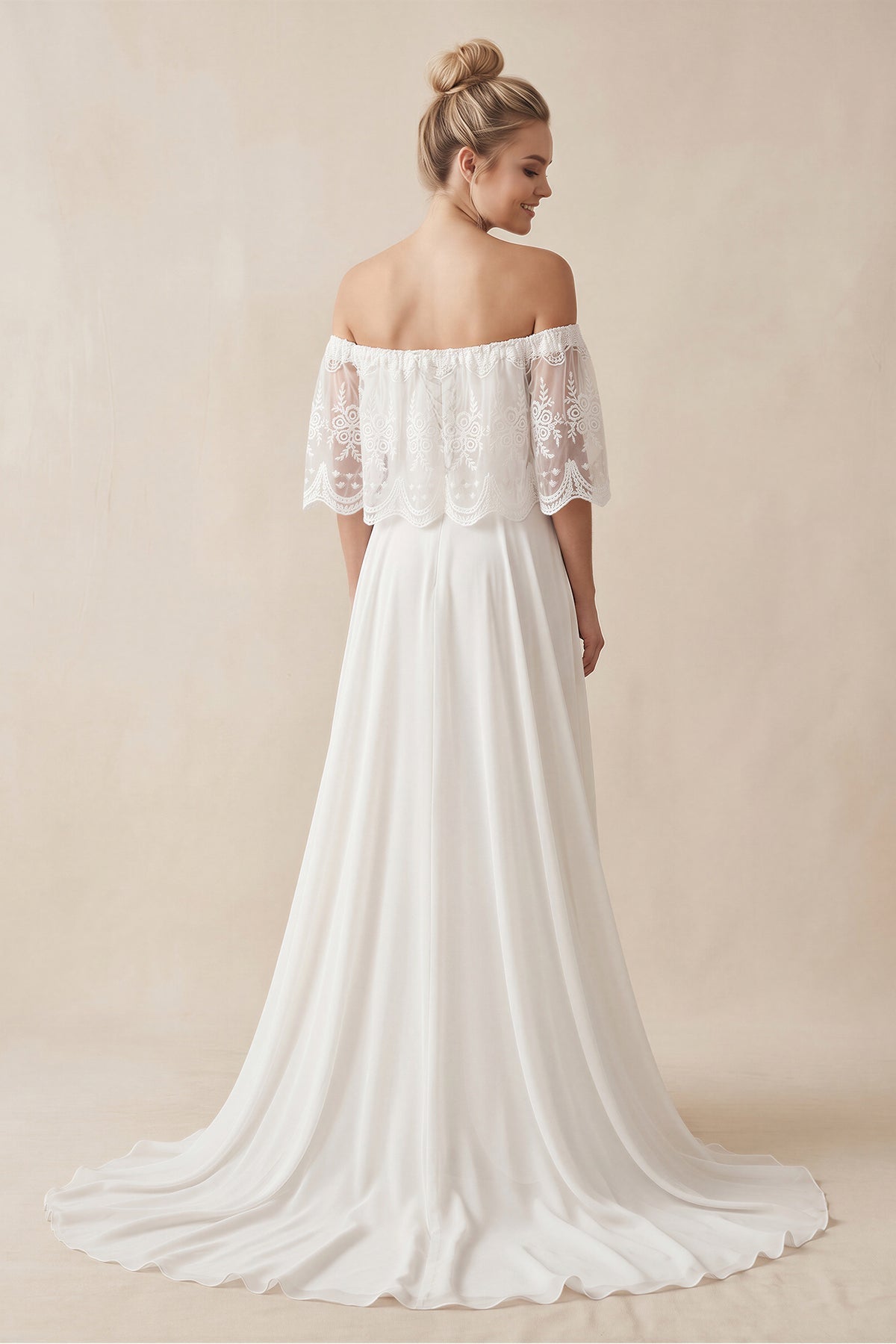 Robe de mariée blanche trapèze dentelle dos nu - Harana