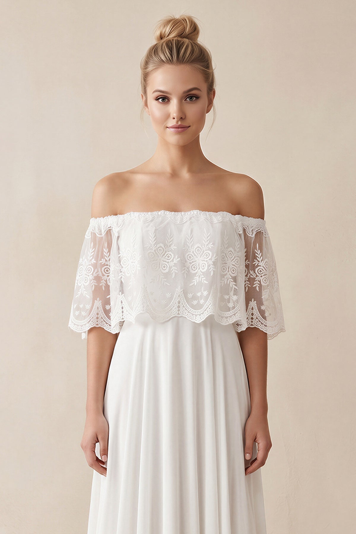 Robe de mariée blanche trapèze dentelle dos nu - Harana