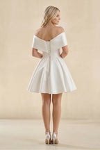 Robe de mariée ivoire trapèze en satin à épaules dénudées à corset - Harana